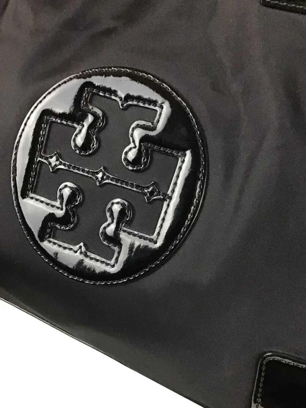 Tory Burch MINI ELLA Nylon/Patent Logo Tote Bag Black